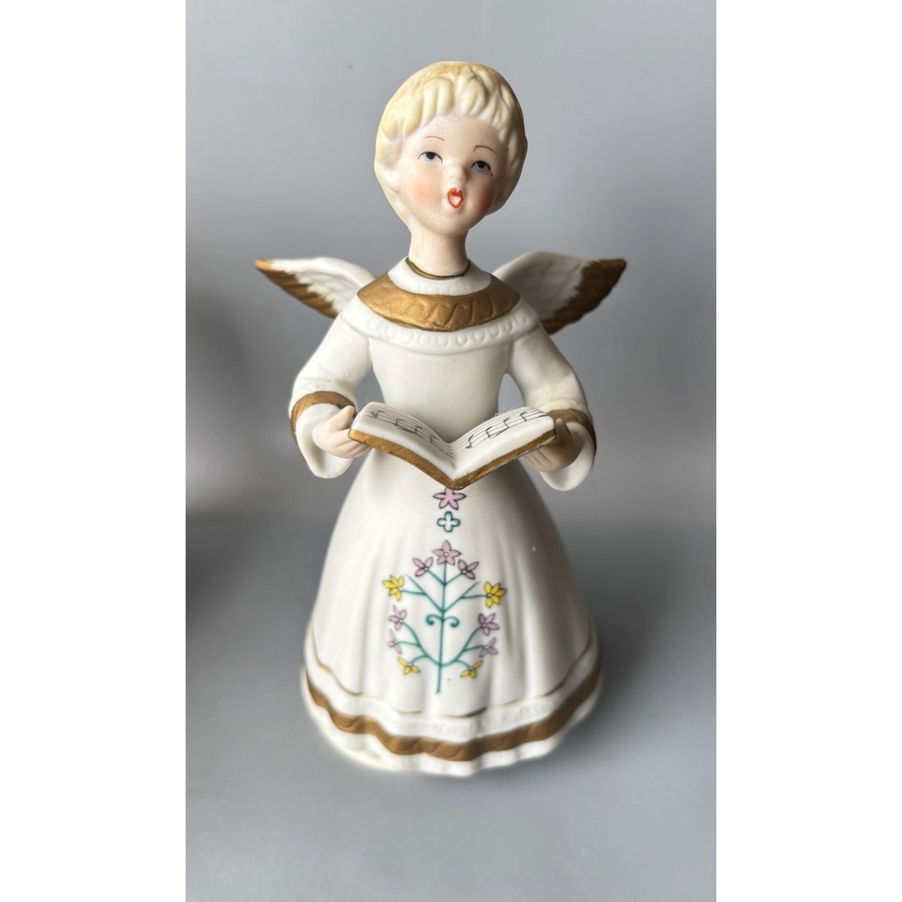 Schmid Vintage Angel Music Box Porcelain Figurine Gold‎ Trim Floral Japan 7"